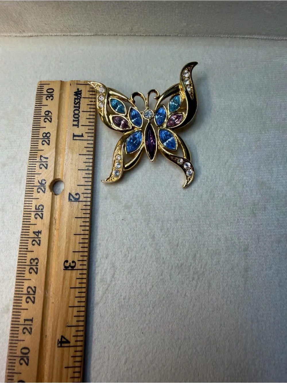 Gold-Tone Multicolor Butterfly Brooch - Blue Pink Accents